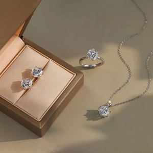 Detailed view of s925 silver crown jewelry set with sparkling zircon pendant and studs