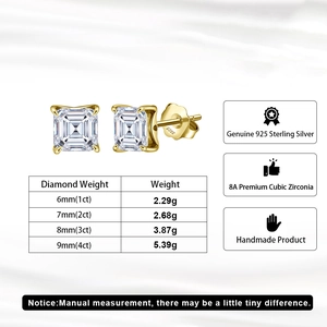 Classic 925 sterling silver square-cut cubic zirconia stud earrings in gold plating
