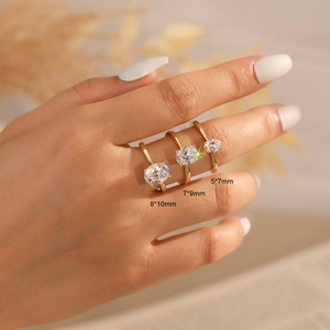 Detailed comparison of 5*7mm, 7*9mm and 8*10mm oval zircon gold rings on hand