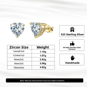 Guide des tailles pour boucles d'oreilles cœur S925 argent avec zircone 8A variée