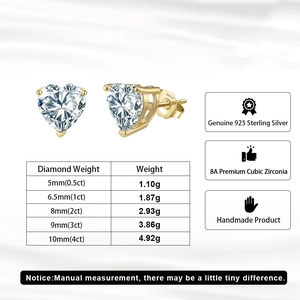 Boucles d'oreilles cœur en argent S925 avec zircone cubique 8A et fini doré