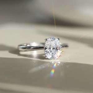 Elegant silver ring with oval cut zircon gemstone in four-prong minimalist setting