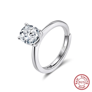 Detail view of S925 sterling silver stamp on an adjustable oval zircon ring band