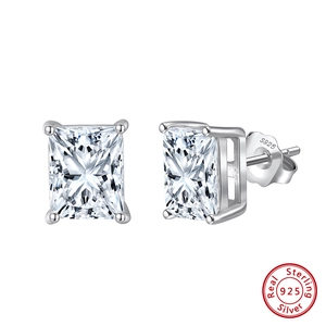 Detailed view of S925 sterling silver square zircon studs with four-prong setting