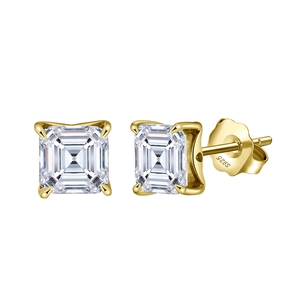 Classic S925 sterling silver gold plated square princess cut zircon stud earrings