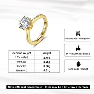 Classic six-prong S925 sterling silver ring with brilliant round cut cubic zirconia stone