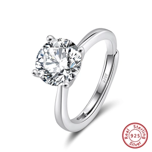Macro shot of S925 sterling silver stamp and six-prong set cubic zirconia ring