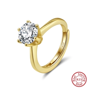 Detail of S925 sterling silver ring with six-prong setting and hallmark engraving