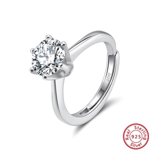 Detailed macro of S925 sterling silver ring band with engraved hallmark and 6-prong setting