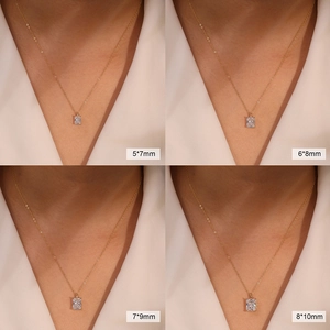 Minimalist gold necklace with rectangular zircon pendant in four size comparisons