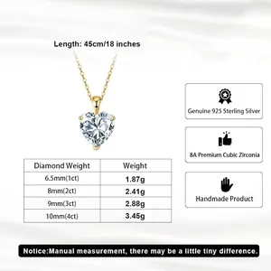 Collier cœur en argent 925 avec zircone cubique et chaîne en or ajustable de 18 pouces