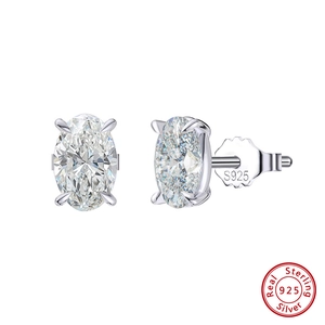 Detail of 925 sterling silver earrings showing S925 hallmark and oval cut zircon studs