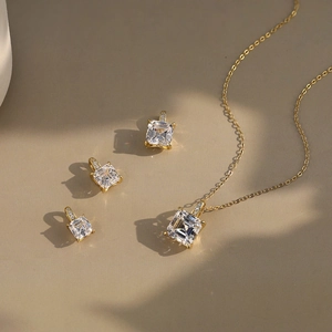 Elegant 925 sterling silver moissanite necklace set with square cut sparkling stones