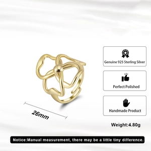 Verstellbarer Ring aus 925er Sterlingsilber mit 14-Karat-Vergoldung im Kleeblatt-Stil