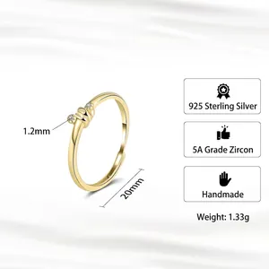 Minimalist S925 sterling silver twist knot open ring with 5A zircons in golden finish