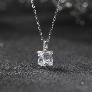 Elegant 925 sterling silver necklace featuring a square sugar cube pendant with sparkling zircon