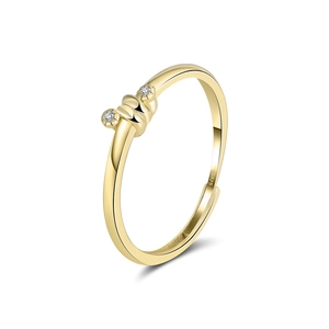 Minimalist S925 sterling silver gold-plated twisted knot open ring with cubic zirconia