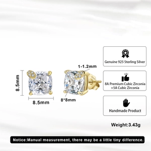 Detailed specs of S925 silver square earrings with 8A zircon stones and 8x8mm main setting