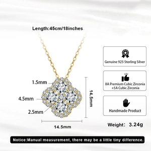 Detailed dimensions of S925 sterling silver clover necklace with 8A grade zircon stones