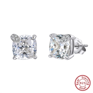 925 Sterling Silver cushion-cut square zircon stud earrings with four-prong setting