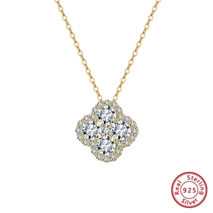 925 Sterling Silver Clover Pendant Necklace For Women Elegant Gold Silver Plated Rhinestone Lucky Flower Clavicle Chain Jewelry Gift