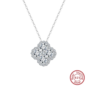 Exquisite 925 sterling silver lucky clover necklace with sparkling cubic zirconia pendant