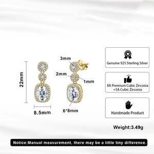 Detailed size parameters of S925 silver gold drop earrings with 8A grade cubic zirconia