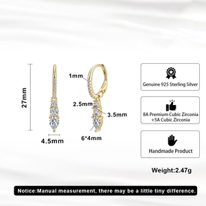 Detail showing dimensions and specifications of gold teardrop zircon hoop earrings