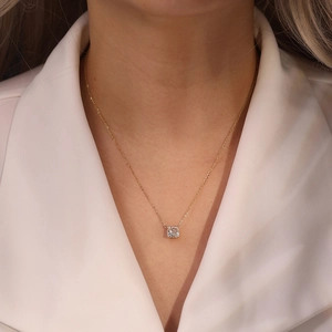 Elegant S925 silver necklace with a classic four-prong cushion-cut diamond pendant for women