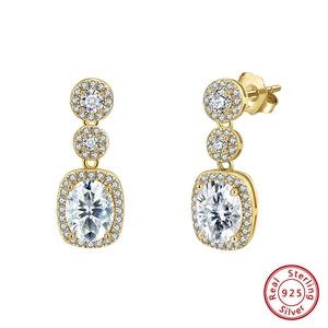 Elegant 925 Sterling Silver Zirconia Drop Earrings Luxury Triple Layer Oval Halo Gold Plated Jewelry For Women Gift