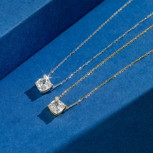 S925 silver necklace with square cushion-cut zircon pendants in gold and silver finish