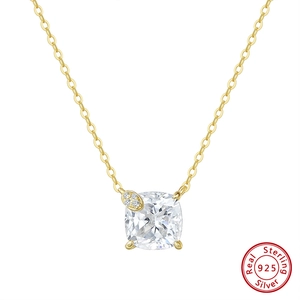 925 Sterling Silver Necklace For Women Luxury Zirconia Cushion Cut Pendant Necklace Geometric Heart Leaf Clavicle Chain Minimalist Jewelry Gift