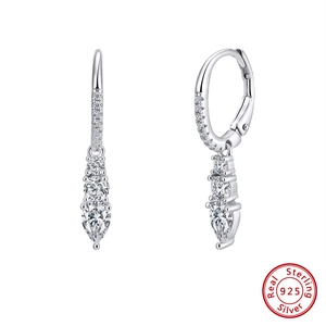 S925 Sterling Silver drop earrings with teardrop cubic zirconia and paved hoop