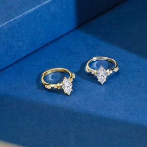 Marquise cut 8A zircon S925 silver rings in gold and silver with adjustable open bands