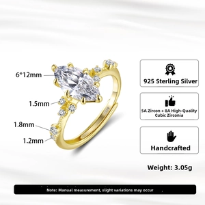 Macro view of S925 sterling silver ring featuring 6x12mm marquise-cut 8A cubic zirconia