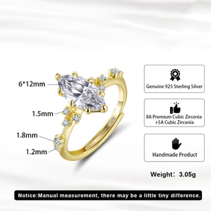 Technical detail of S925 silver ring with 6x12mm marquise-cut cubic zirconia stone