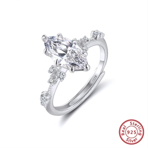Elegant S925 sterling silver ring with marquise-cut zircon and shimmering side stones