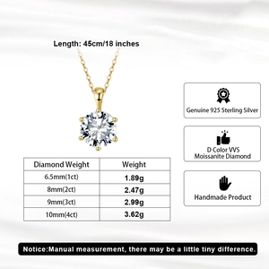Detailed size chart for S925 sterling silver moissanite pendant with six-prong setting