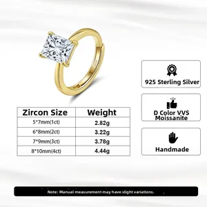 Detail view of gold-plated S925 sterling silver ring with princess cut moissanite stone