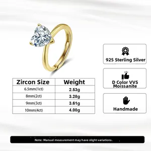 Macro detail of heart-cut moissanite stone sizes 1ct to 4ct on S925 silver adjustable ring