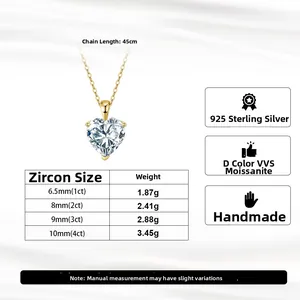 Detailed specs of S925 silver heart necklace with D color VVS Moissanite stones