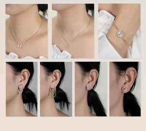 Detailed collection of luxury moon and butterfly necklaces with zircon-inlaid earrings