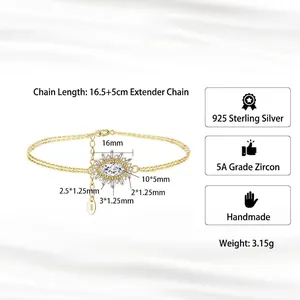 Adjustable S925 sterling silver gold sunflower bracelet with devil eye cubic zirconia