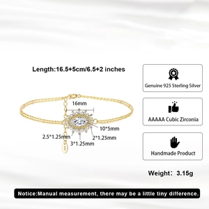 Detailed view of S925 sterling silver evil eye bracelet with marquise zircon and double chain