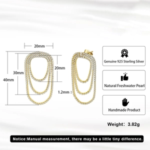 Detailed size specifications for sterling silver triple oval hoop earrings with zircons