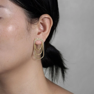 Elegant gold layered triple oval hoop earrings with sparkling zircon pave for women