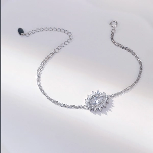 Adjustable S925 sterling silver evil eye bracelet with sparkling marquise zirconia stones