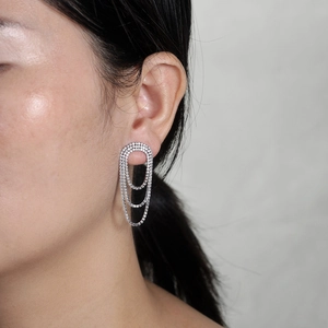 Sparkling S925 sterling silver multi-layer fringed earrings with pavé set zircon stones