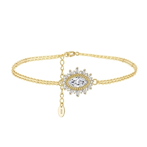 Macro detail of S925 sterling silver stamp on adjustable gold-plated sunflower bracelet