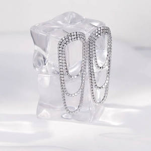 Elegant S925 sterling silver tassel earrings with tiered crystal fringe on ice decor